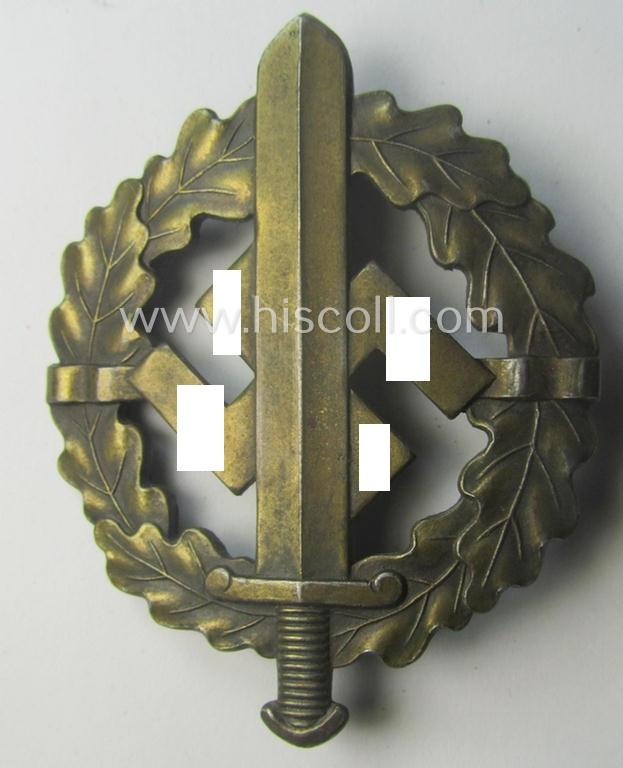 Darker-toned, 'SA-Sportabzeichen in Bronze' being a maker- (ie. 'Berg u. Nolte'-) marked example that shows the (unique) impressed bearers'-number: '479141'