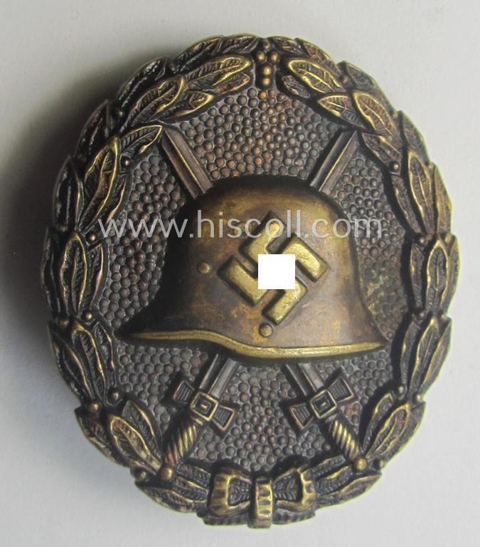 Luxuriously-styled, early-pattern black-class wound-badge (ie.: 'Verwundeten Abzeichen in Schwarz') being a detailed so-called: 'Spanish Civil-War'-version that comes in a moderately used- and/or worn, condition