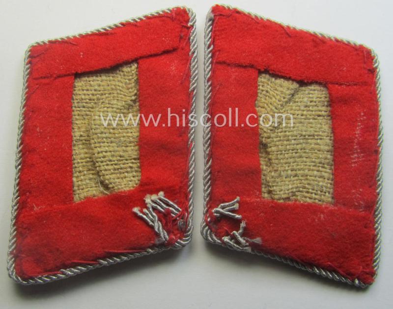 Pair of neatly hand-embroidered, WH (Luftwaffe) officers'-type collar-patches as executed in bright-red-coloured wool as was intended for usage by a: 'Major der Flak-Artillerie-Trpn.'