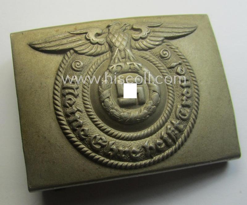 Superb, early-period- SS- (ie. Allgemeine-SS o. Waffen-SS) EM- (ie. NCO-) type belt-buckle (being a typical, nickle-chrome-based- and/or: 'D.R.G.M.'-marked example that comes in a wonderful (ie. hardly used- nor worn, condition