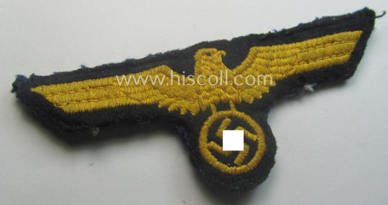 Interesting, WH (Kriegsmarine) breast-eagle (ie. 'Brustadler für Mannschaften u. Uffz. der Kriegsmarine') being a 'standard-pattern'- and neatly machine-embroidered example that comes in a moderately used- ie. carefully tunic-removed, condition