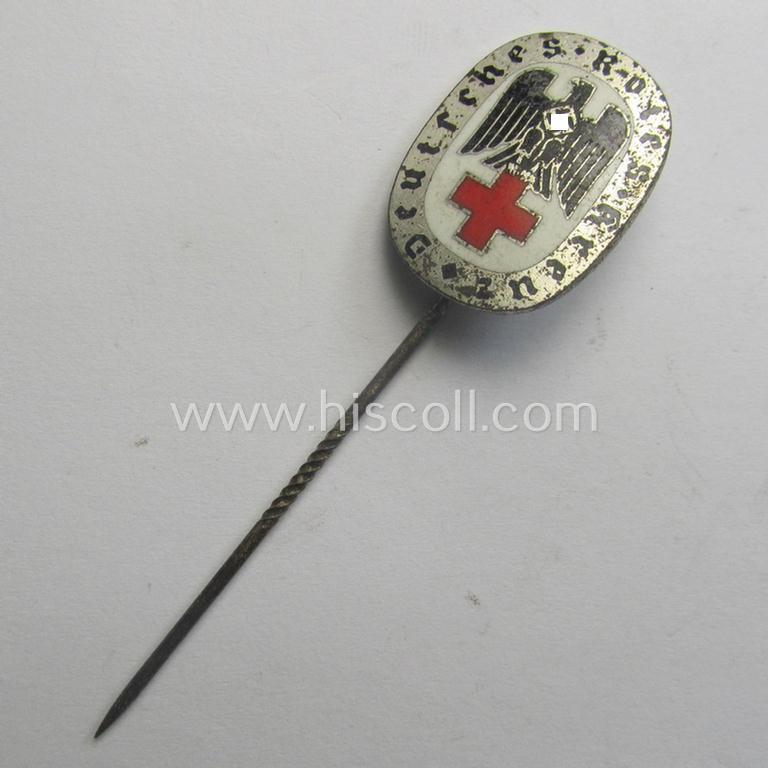 Multi-coloured- and/or neatly enamelled! - DRK (ie. 'Deutsches Rotes Kreuz') civil-attire badge (ie. 'Zivilabzeichen des D.R.K.') being a detailed example that shows a: 'Ges.Gesch.'-patent-designation