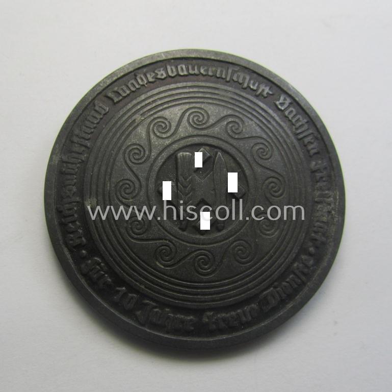 Commemorative, 'Reichsnährstand'-related service-award being a maker- (ie. 'Glaser & Sohn'-) marked example showing the text: 'Reichsnährstand - Landesbauernschaft Sachsen Freistaat - für 10 Jahre treue Dienste'