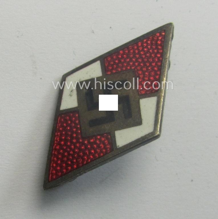 HJ (ie. 'Hitlerjugend') enamelled lapel-pin (ie.: 'Raute') with a: 'RzM - M1/14'-makers'-designation