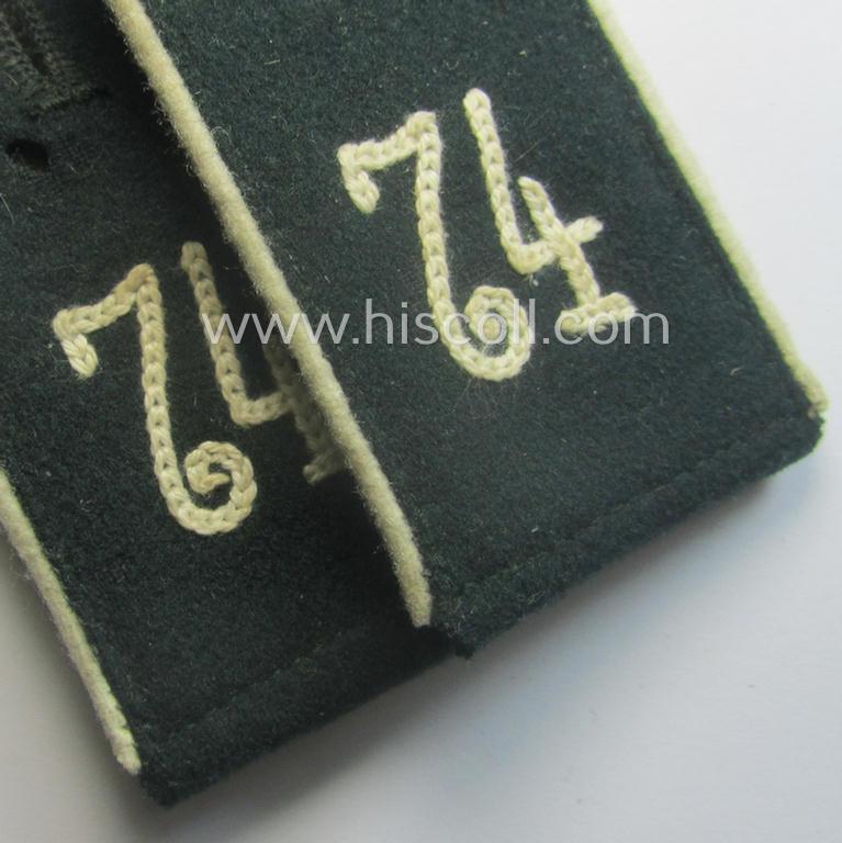 Pair of WH (Heeres) neatly 'cyphered', EM-type shoulderstraps: 'Soldat des Infanterie-Rgts. 74'