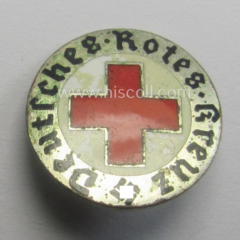 Multi-coloured, DRK (ie. 'Deutsches Rotes Kreuz') civil-attire badge (ie. 'Zivilabzeichen des D.R.K.') being a very detailed example that is void of a makers'-mark but that shows a: 'Ges.Gesch.'-patent-designation