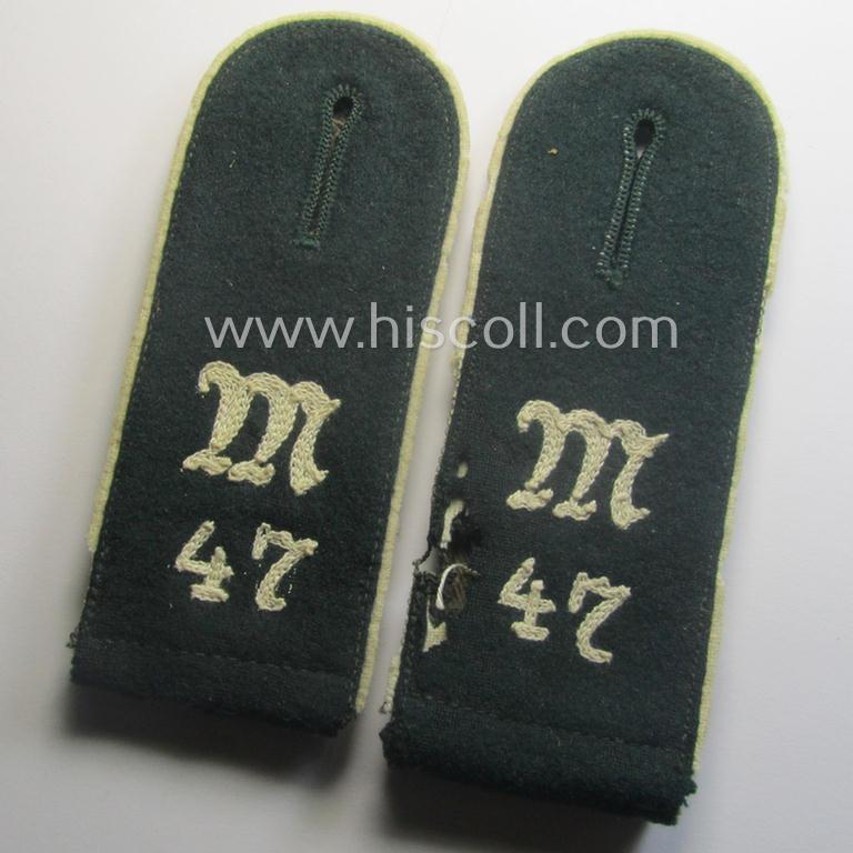 Moth-damaged (ie. relic but matching) pair of early-period (ie. 'M40'-pattern and/or rounded-styled), WH (Heeres) 'cyphered' EM-type shoulderstraps as was intended for a: 'Soldat des Inf.-Maschinengewehr-Abts. 47'